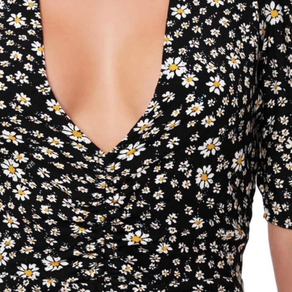 NWT AFRM Black Daisy Ditsy Ruched Midi Dress XS - Picture 5 of 13